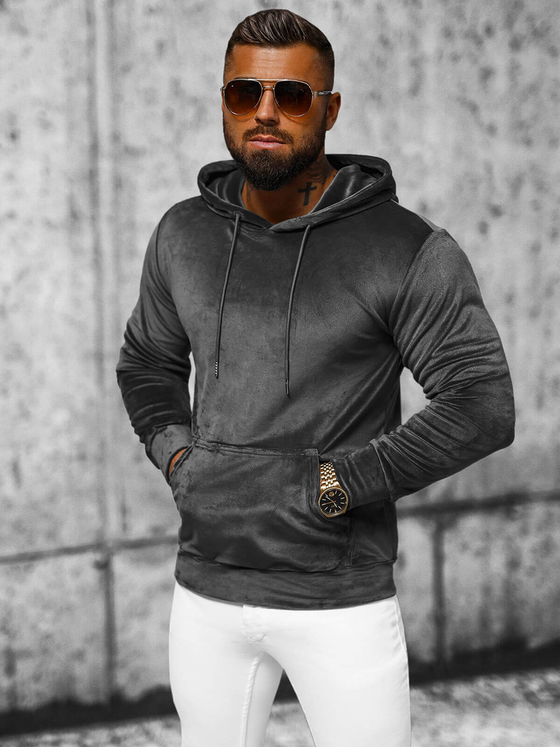 Pánská Velurová Mikina Grafitová OZONEE JS/8B1170/6