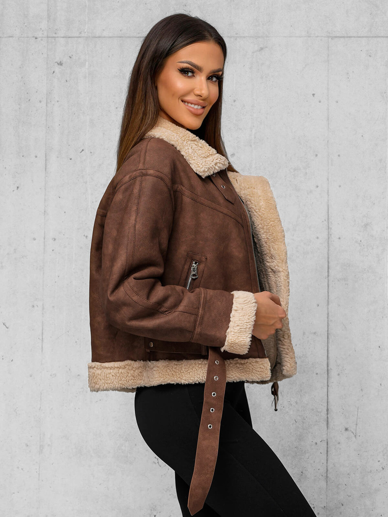 Dámská Kožená Bunda Hnědá OZONEE O/81331Z