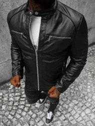 Pánská Koženková Bunda Černá OZONEE JS/11Z8003