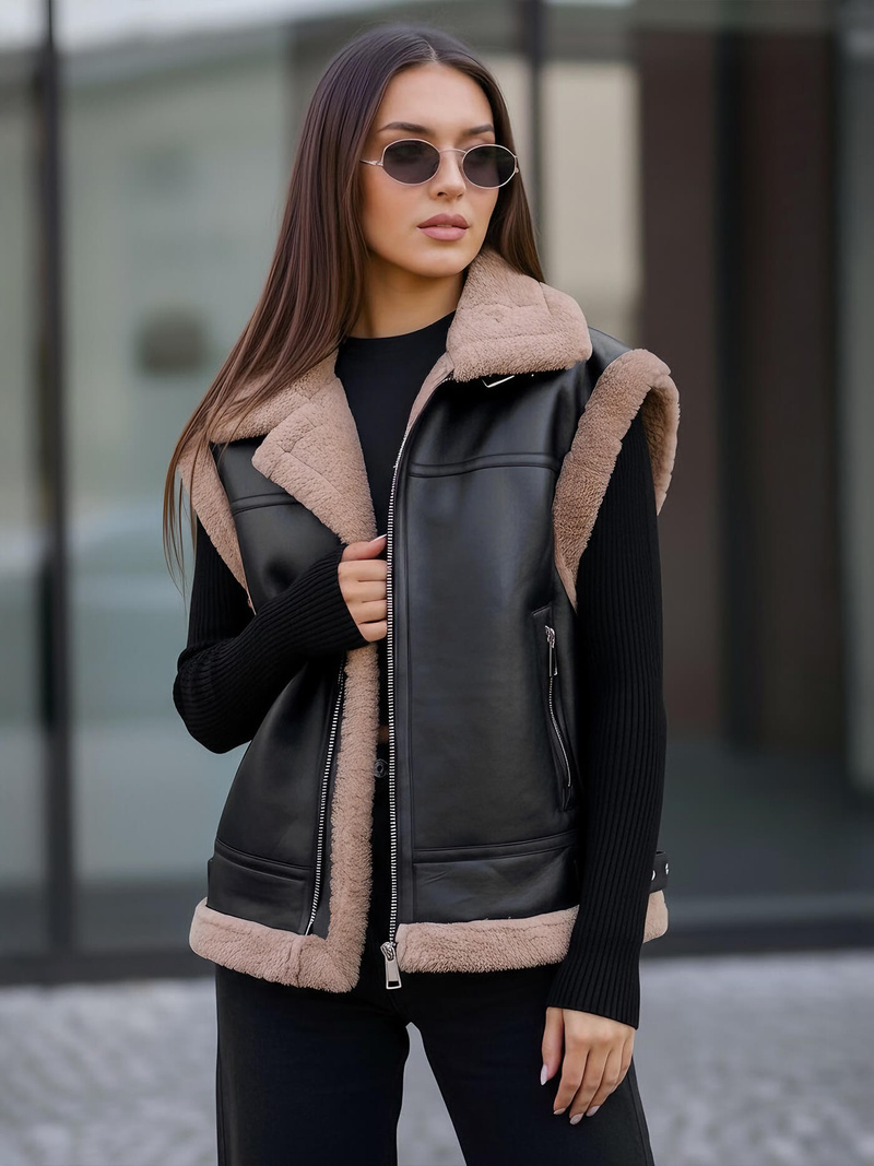 Dámská kožená vesta černá OZONEE JS/61M8503/392Z