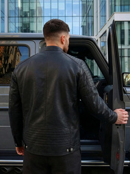 Pánská Koženková Bunda Černá OZONEE JS/11Z8137