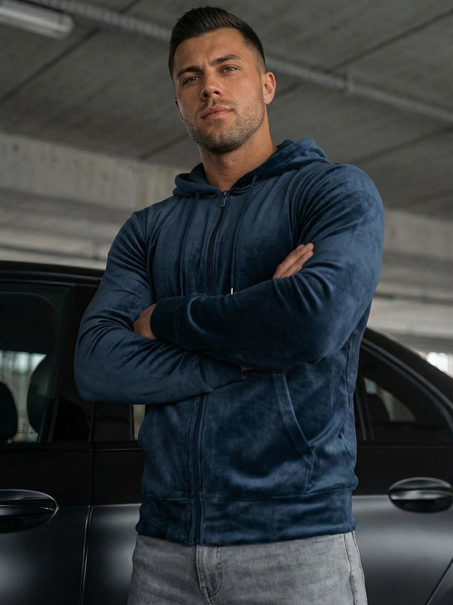 Pánská Velurová Mikina Námořnická Modřá OZONEE JS/8B1168/25Z