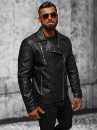 Pánská koženková bunda křivák černá OZONEE JS/11Z8067