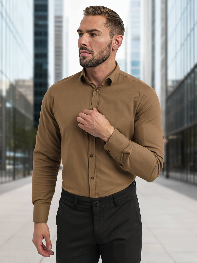 Pánská Košile Hnědá OZONEE V/V187