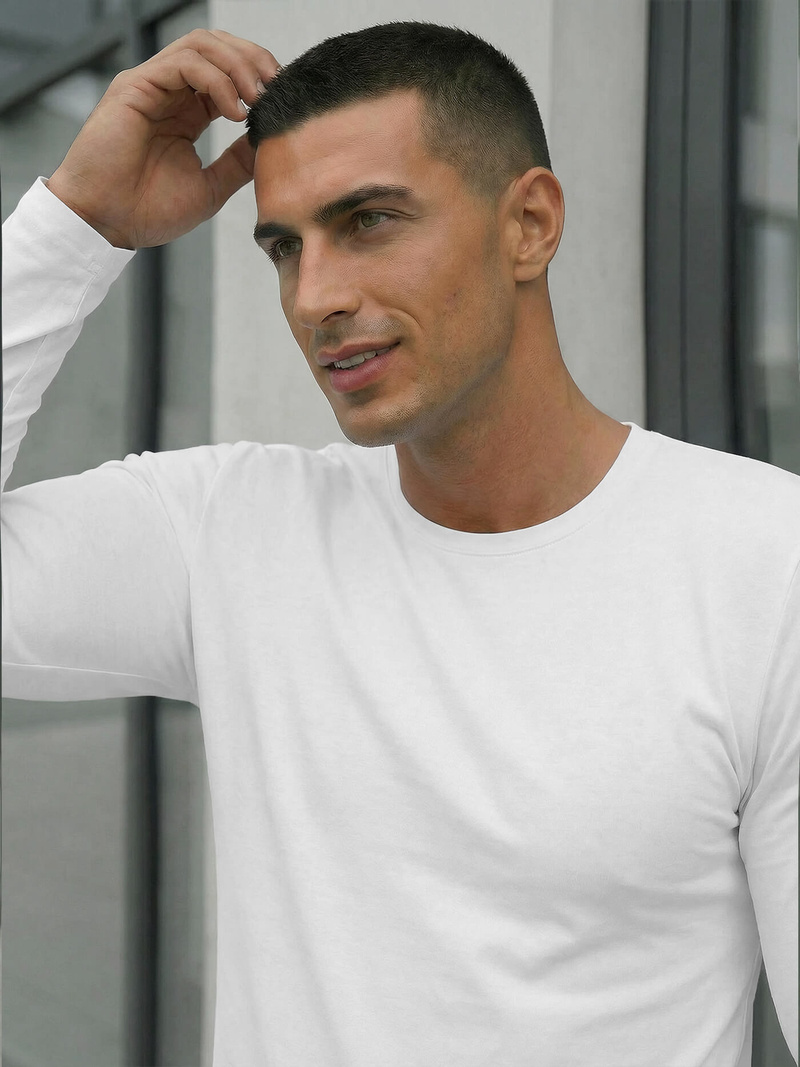 Pánské Tričko S Dlouhým Rukávem Bílé OZONEE JS/DB71/2