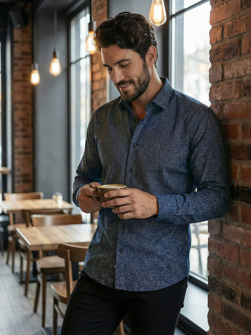 Pánská Košile Námořnická Modřá OZONEE V/V186Z