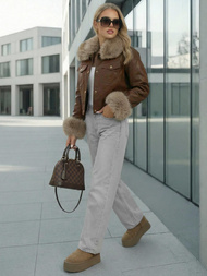 Dámská Koženková Bunda Čokoláda OZONEE JS/61M8513/158