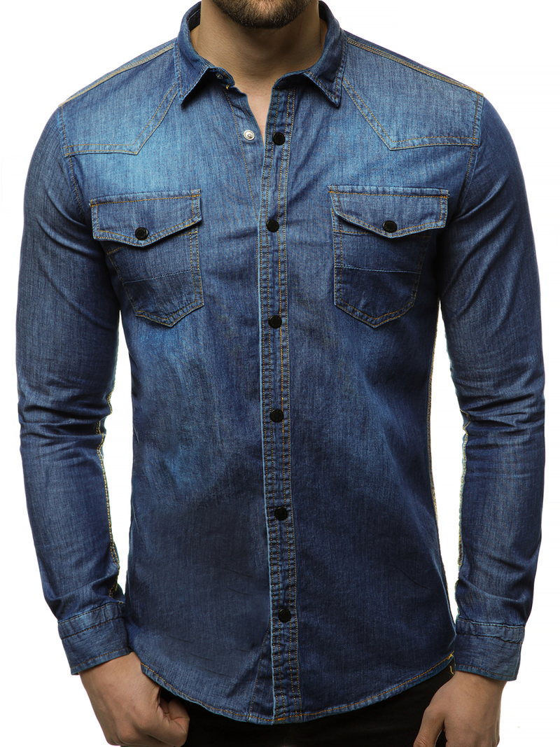 Pánská Džínová Košile Tmavě-Modrá OZONEE R/3053