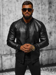 Pánská Koženková Bunda Černá OZONEE JS/11Z8105