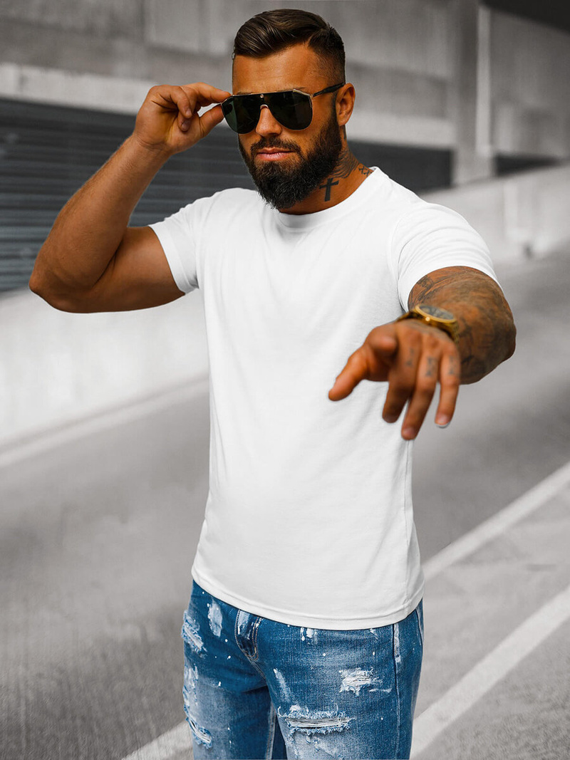 Pánské Tričko Bílé OZONEE JS/712005Z