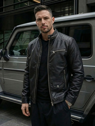 Pánská Koženková Bunda Černá OZONEE JS/11Z8021