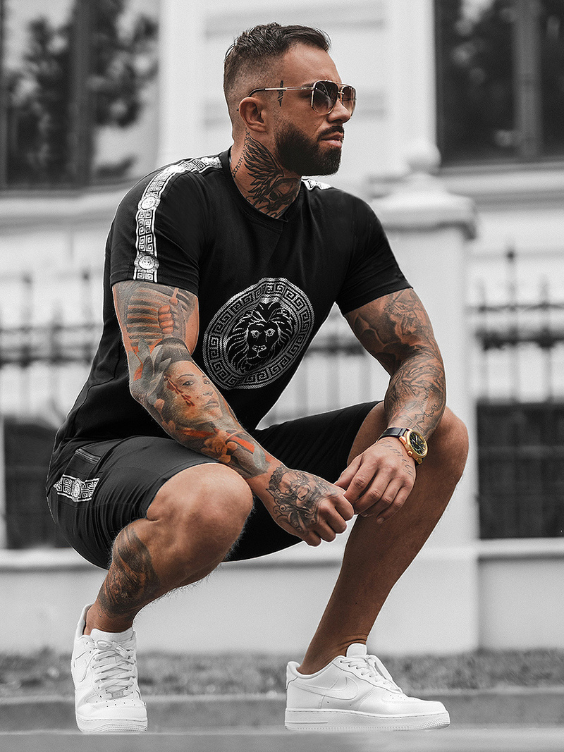 Pánská Tepláková Souprava Černo-Stříbrná OZONEE O/HM788Z