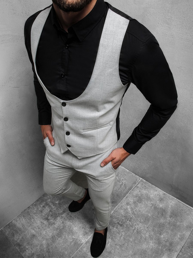 Pánská souprava - Vesta a chino kalhoty Šedý OZONEE DJ/5559