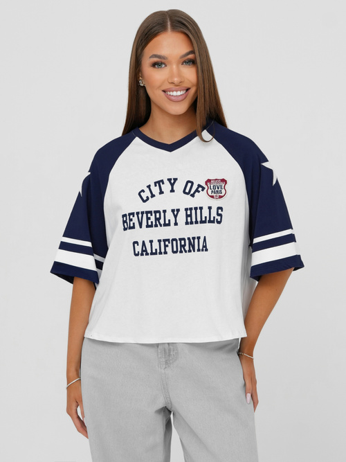 Dámské tričko bílo-námořnické modré OZONEE JS/R62493