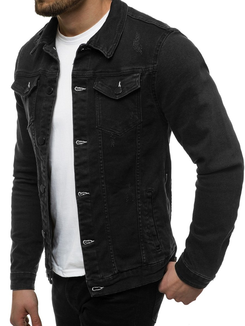 PÁNSKÁ DŽÍNOVÁ BUNDA Černá OZONEE G/602