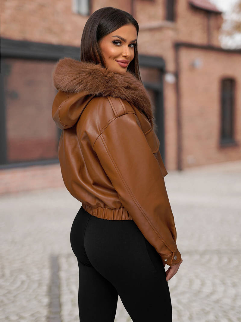 Dámská Kožená Bunda Hnědá OZONEE O/G125