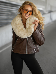 Dámská Koženková Bunda Čokoláda OZONEE JS/61M8508/158