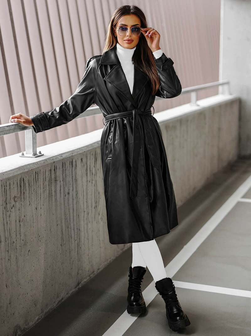 Dámský Kožený Kabát Černá OZONEE JS/11Z8100