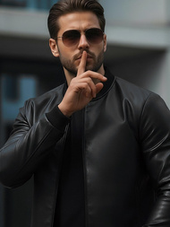 Pánská Koženková Bunda Černá OZONEE JS/11Z8015Z