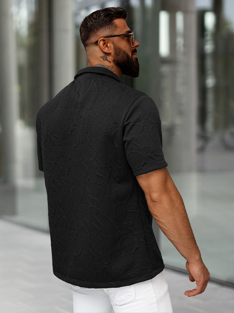 Pánská Košile s Krátkým Rukávem Černá OZONEE O/B2256