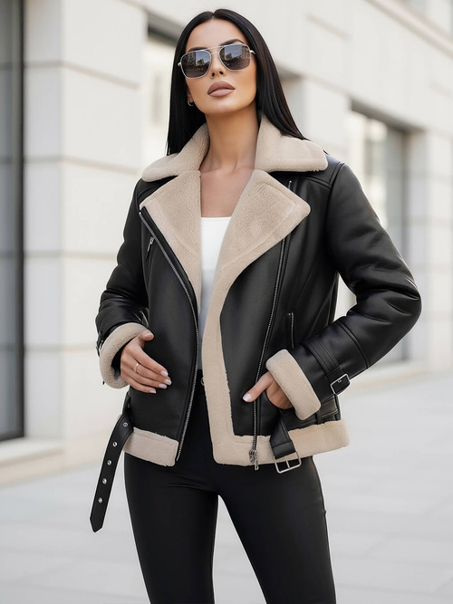 Dámská koženková bunda černo-béžová OZONEE JS/11Z8177Z