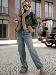 Dámská Koženková Bunda Černá OZONEE JS/61M8517/392