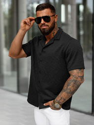 Pánská Košile s Krátkým Rukávem Černá OZONEE O/B2256