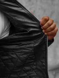 Pánská Koženková Bunda Černá OZONEE JS/11Z8002