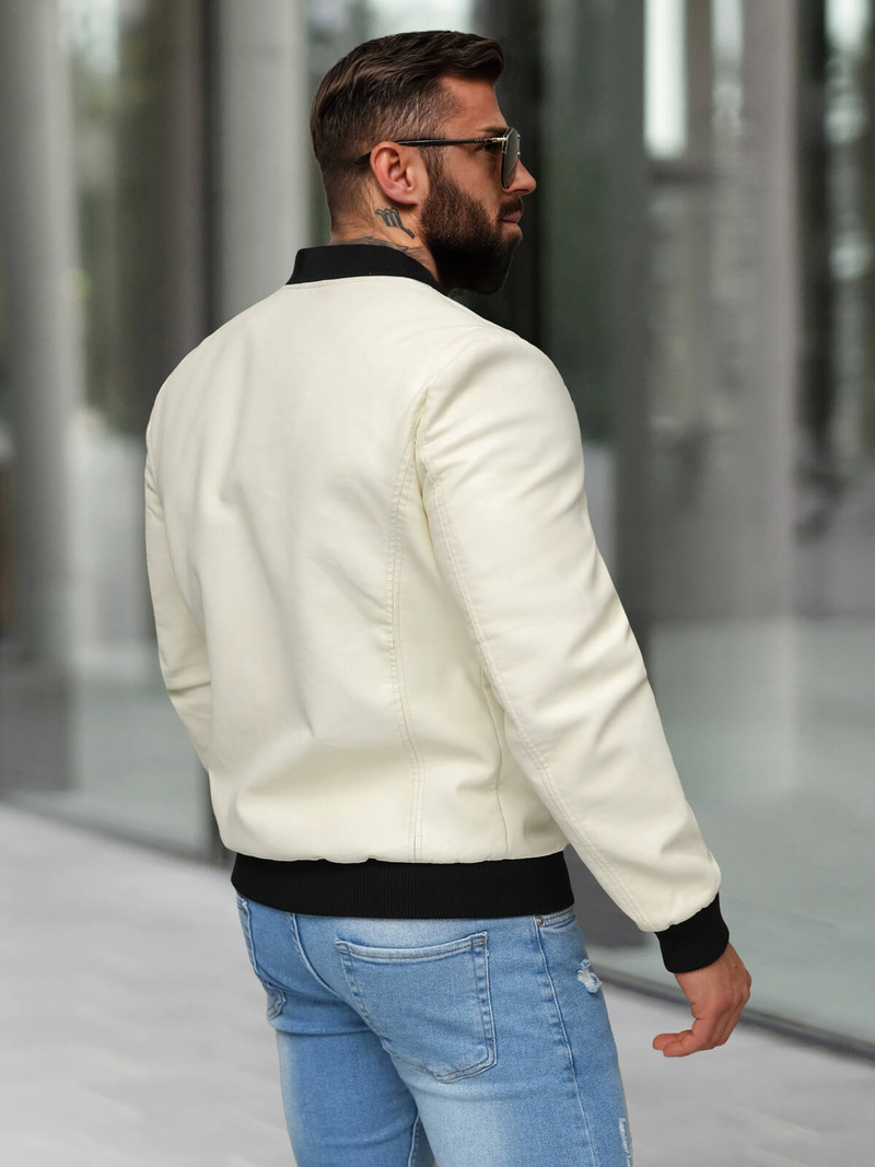 Pánská Koženková Bunda Ecru OZONEE JS/11Z8107