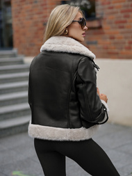 Dámská Koženková Bunda Černá OZONEE JS/11Z8230