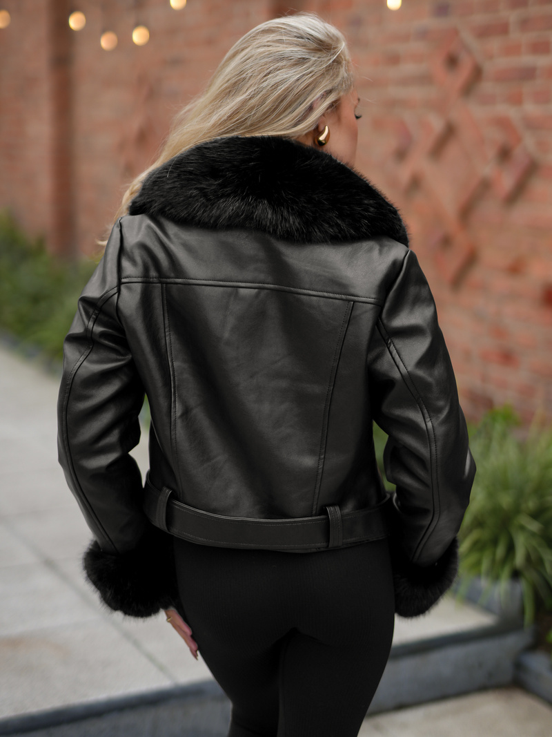 Dámská Koženková Bunda Černá OZONEE JS/61M8511/392A