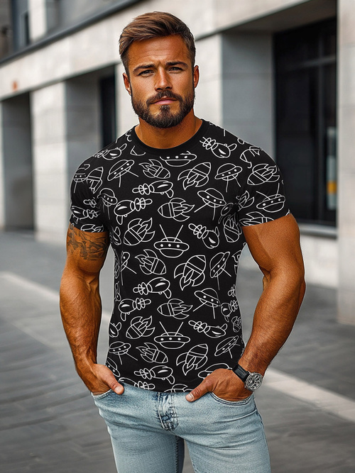 Pánské Tričko Černé OZONEE JS/8T1197/3Z