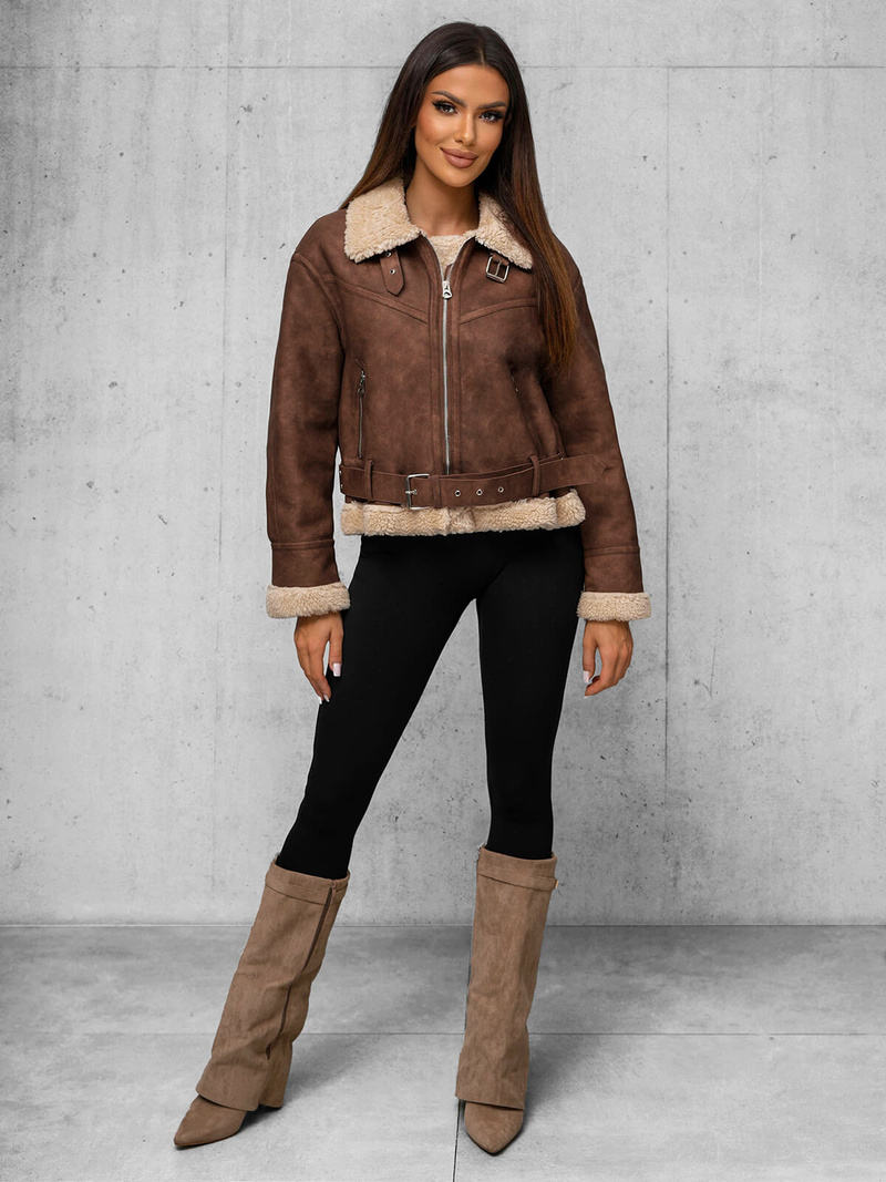 Dámská Kožená Bunda Hnědá OZONEE O/81331Z