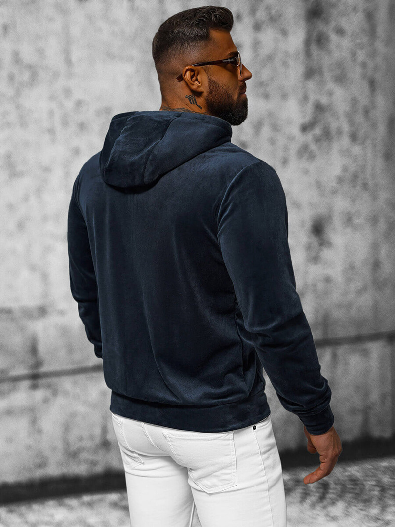 Pánská Velurová Mikina Námořnická Modřá OZONEE JS/8B1168/25