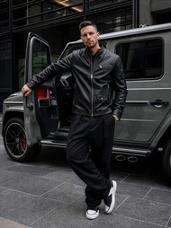 Pánská Koženková Bunda Černá OZONEE JS/11Z8021