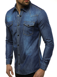 Pánská Džínová Košile Tmavě-Modrá OZONEE R/3053