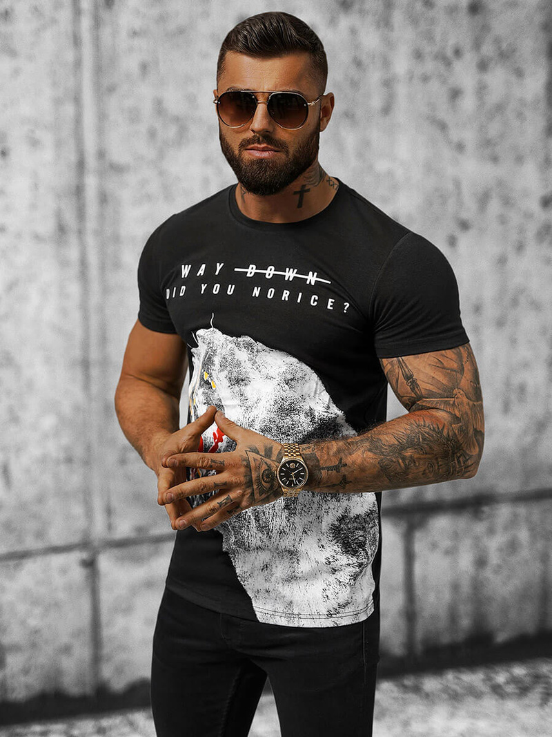 Pánské Tričko Černé OZONEE O/T127/3Z