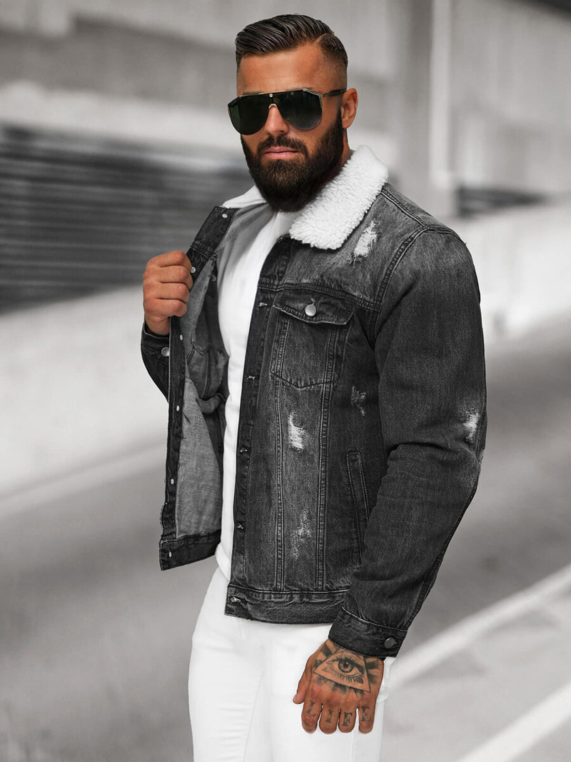 Pánská Džínová Bunda Šerpa Černá OZONEE NB/MJ502NZ