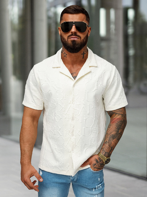 Pánská Košile s Krátkým Rukávem Ecru OZONEE O/B2256