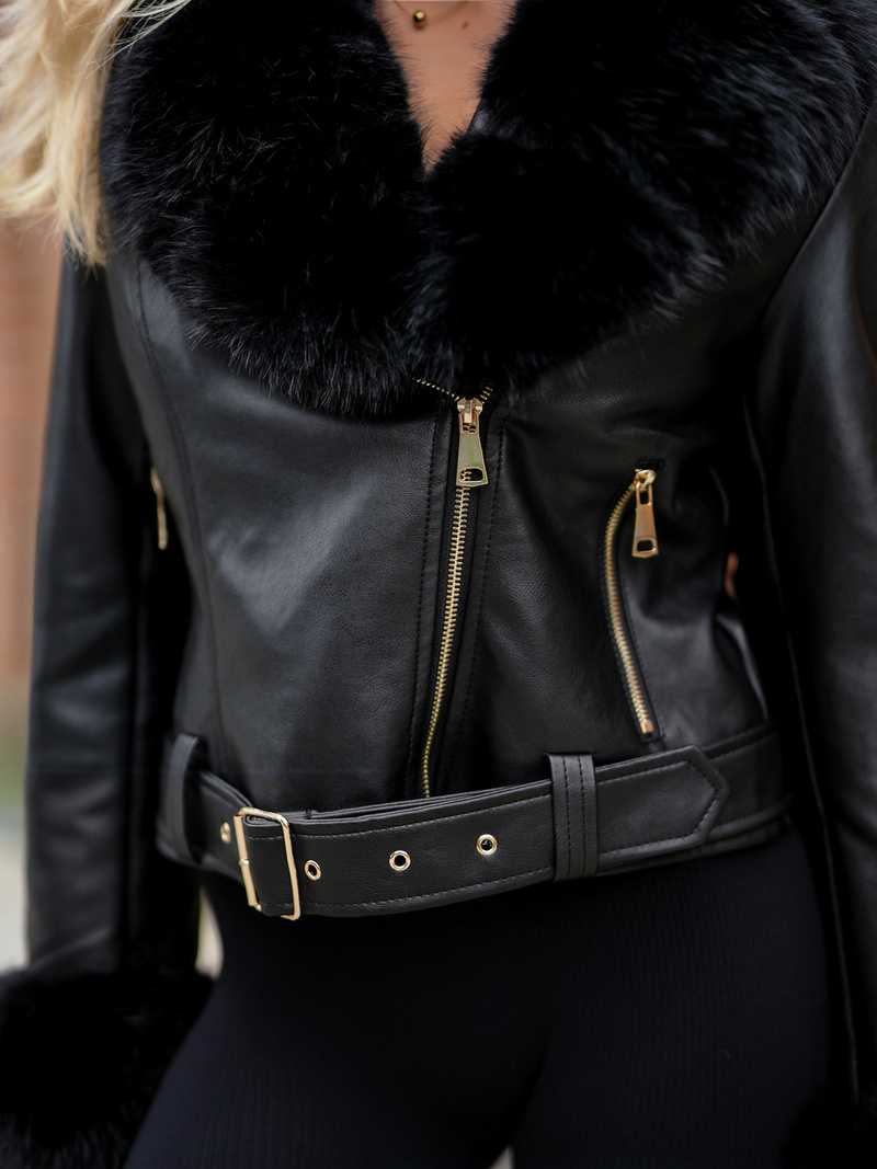 Dámská Koženková Bunda Černá OZONEE JS/61M8511/392A