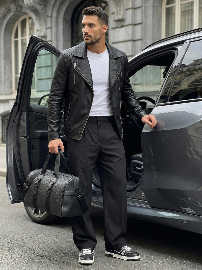 Pánská koženková bunda černá OZONEE JS/11Z8067Z