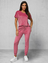 Dámská velurová tepláková souprava tmavě růžová OZONEE JS/35C1611/19