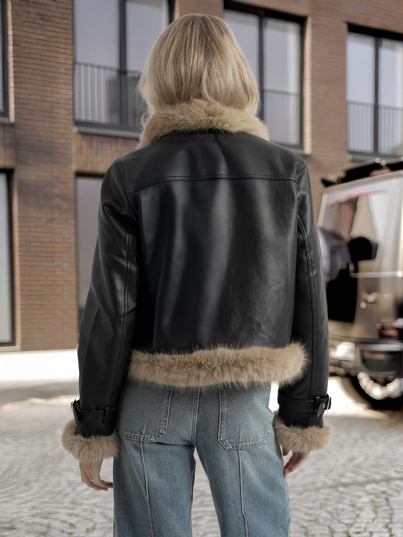 Dámská Koženková Bunda Černá OZONEE JS/61M8517/392