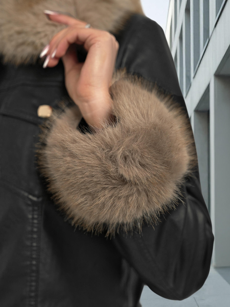 Dámská koženková bunda černo-béžová OZONEE JS/61M8513/392B