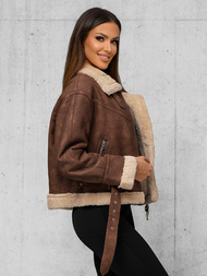 Dámská Kožená Bunda Hnědá OZONEE O/81331Z