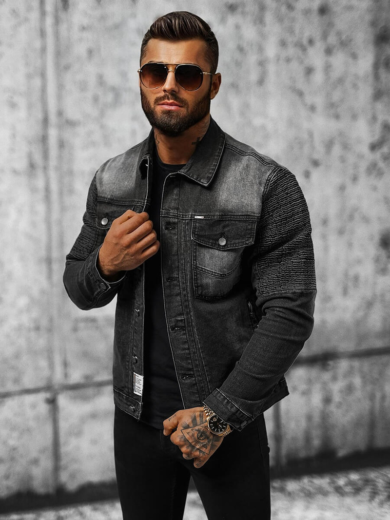 Pánská Džínová Bunda Černá OZONEE NB/MJ521N