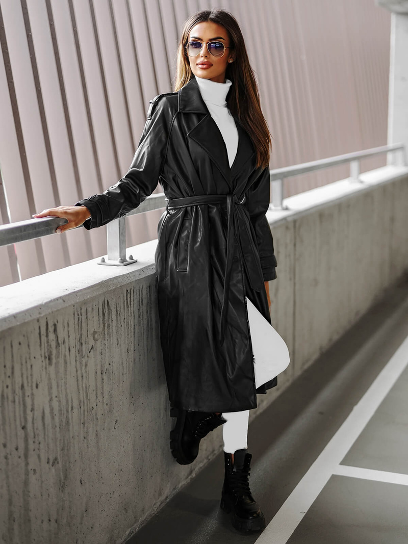 Dámský Kožený Kabát Černá OZONEE JS/11Z8100