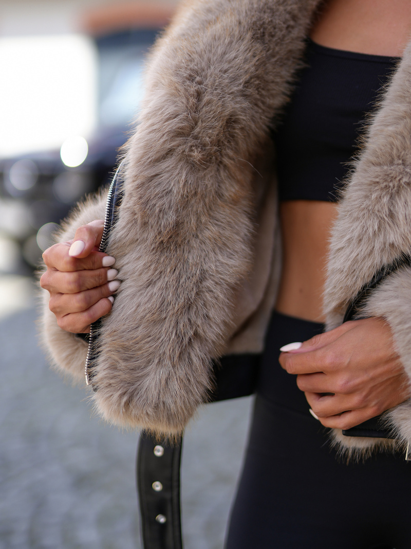 Dámská koženková bunda černo-béžová OZONEE JS/61M8510/392B