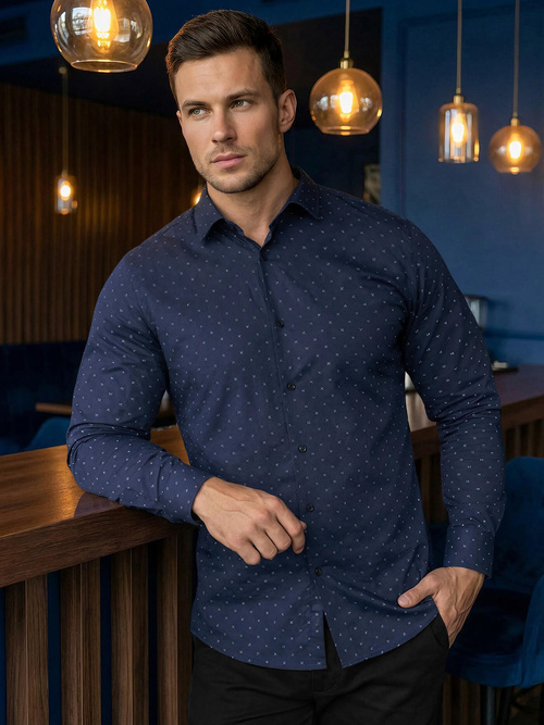 Pánská Košile Námořnická Modřá OZONEE V/V181Z