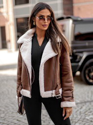 Dámská koženková bunda hnědá OZONEE JS/11Z8177